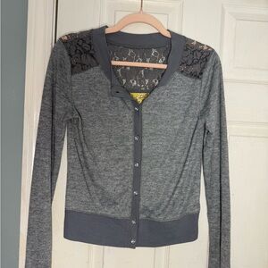 Princess Vera Wang Gray Lace-Trim Button Cardigan
